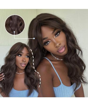 Buy Testar Long Dark Brown Wigs for Women | Curly Wigs with Air Bangs & Water Waves | Heat-Resistant Synthetic Hair for Daily & Party Use - Buy Online on GoSupps.com