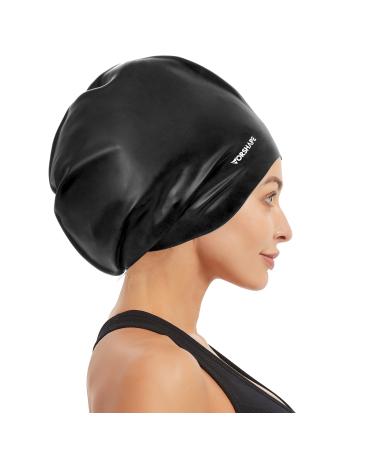 Vorshape Extra Large Swim Cap for Braids and Dreadlocks - Swimming Cap for Women Long Hair Adult Swim Cap for Long Thick Curly Hair Keep Your Hair Dry Black
