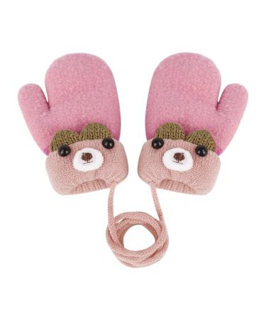 Infant Toddlers Lovely Mittens Winter Warm Cute Cartoon Gloves Dual Layers Plush Padded Knitted Gloves Mittens With Anti-Lost String for Baby Girls Boys 0-3 Years Old Light Watermelon Red