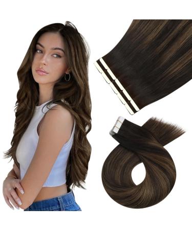 Moresoo invisible tape extensions real hair balayage brown 50cm tapes adhesive strip extensions real hair dark brown to light brown with dark brown hair exension real hair tape #2/6/2 10 pieces 25g 50 cm 1. #2/6/2
