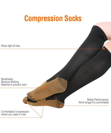 2 Pairs Copper Infused Anti-Fatigue Compression Unisex Flight Travel Socks Anti Swelling DVT Support *UK Stock* (Small/Medium) 2 Pairs (S / M) Black - Buy Online on GoSupps.com