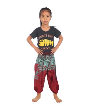 Lofbaz Children Hippy Thai Harem Aladdin Pirate Kids Pants Bohemian Baggy Colorful 6-9 Months Rose Flower Burgundyy - Buy Online on GoSupps.com
