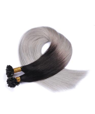 Keratin Bonding - # 1b/Silver Ombre - 40cm - 100 strands - 1g - 100% Remy real hair hair extension U -tip Extensions Very high quality by Novon hair extent