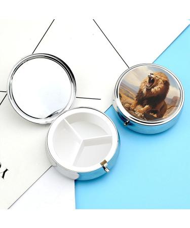 Small Travel Pill Case Round Metal Pill Box for Pocket Purse 3 Compartment Portable Pill Holder Mini Pill Organizer for Travel or Daily - Lion Lion 3 - Buy Online on GoSupps.com