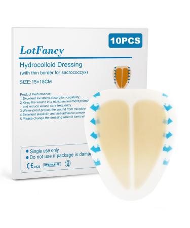 LotFancy Sacral Hydrocolloid Dressing 6 x7 Pack of 10 Sterile Thin Bordered Hydrocolloid Bandages Sacrum Wound Gel Patches for Fast Healing Water-Resistant Individually Packed 6 x7 (10-Count)