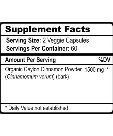 Viva Doria Ceylon Cinnamon, 120 Veggie Capsules, 1500mg Per Serving, Gelatin Free, Made from Organic True Ceylon Cinnamon, 120 Vegetable Capsules - Buy Online on GoSupps.com