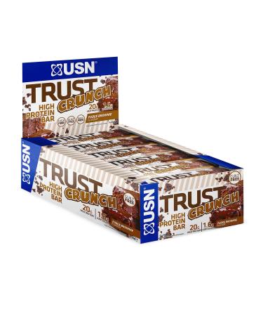USN Trust Crunch Fudge Brownie Protein Bars: Indulgent and Filling High Protein Snacks - 20g Protein Per Bar (12 x 60g Bars)
