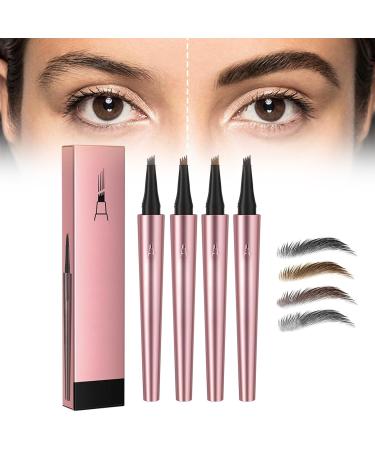 Magic Eyebrow Pencil 4-Tipped Precise Brow Pen 3D Waterproof Microblading Eyebrow Pencil Contouring Pen Waterproof Natural Fine Stroke Magic Eyebrow Pencil for Women and Gril (Set- 4pc)