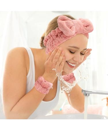 BESARME 3-Piece Face Wash Headband and Wristband Set - Soft Spa Headband and Wrist Towels for Makeup and Skincare - Pink - Buy Online on GoSupps.com