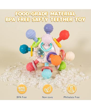 Daboot Teething Ball Toy for Babies 0-6 Months | Sensory Infant Teether Rattle Chew Toy | Easy to Hold | Baby Girl Boy Gift (Pink) - Buy Online on GoSupps.com