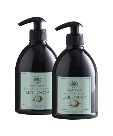 GAIA Oliva Olive Oil Hand Soap Liquid Luxury Moisturizing Liquid Hand Soap for Bathroom & Kitchen Natural Ingredietns for Dry Cracked Hands with Coconut Scent 16.9 FL OZ Bottle (Pack of 2) Coconut 16.9 Fl Oz (Pack of 2)
