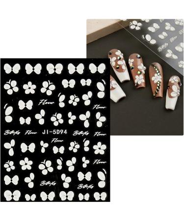 JMEOWIO 6 Sheets 3D Embossed Flower Butterfly Nail Art Stickers Decals Self-Adhesive 5D Spring White Floral Nail Supplies Nail Art Design Decoration Accessories - Buy Online on GoSupps.com