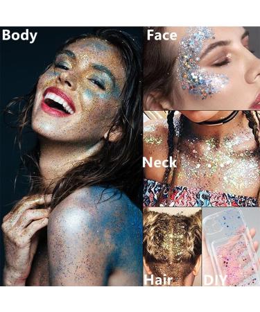 Mysense Black Body Glitter Face Glitter Gel Holographic Chunky Glitter Sequins for DIY/Hair/Nails Music Festival Rave Accessories Silver Chunky Fine Glitter Sequin Makeup 50g - Buy Online on GoSupps.com