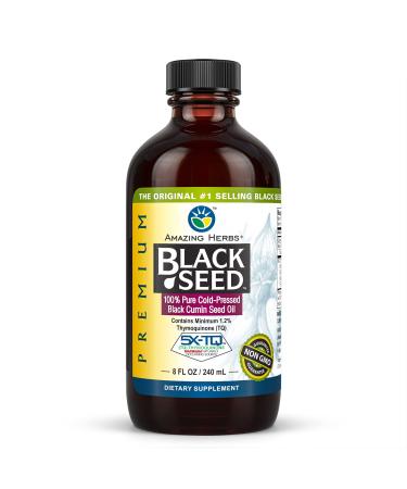 Amazing Herbs Egyptian Black Seed Oil - Gluten Free, Non GMO, Cold Pressed Nigella Sativa Aids in Digestive Health, Immune Support, Brain Function, Mild Flavor - 8 Fl Oz