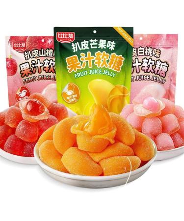 Peeling Fruit Fudge Assorted Fruit Flavor Soft Candy Fruit Juice Chewing Candy White Peach Sweets Hawthorn Candy Wedding Candy Snacks desserts Casual Snacks gift pack (Hawthorn Flavor 5bag) Hawthorn Flavor 5bag