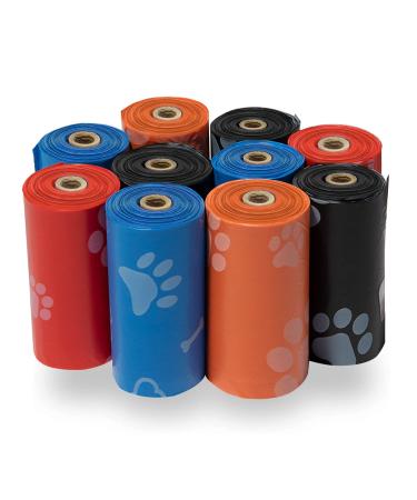 Best Pet Supplies Dog Poop Bags for Waste Refuse Cleanup, Doggy Roll Replacements for Outdoor Puppy Walking and Travel, Leak Proof and Tear Resistant, Thick Plastic 15 Count (Pack of 10) Assorted Colors