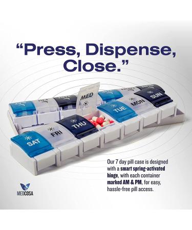 Medcosa 7-Day Pill Case | AM & PM Medicine Organizer | 2x Daily Supplement Box with 14 Compartments - Buy Online on GoSupps.com