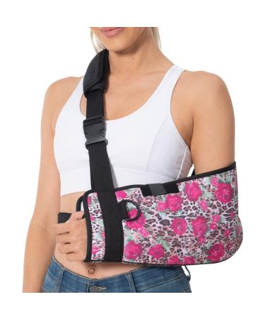 Fotgok Foam Arm Sling Shoulder Immobilizer Rotator Cuff Support Brace with Waist Strap for Shoulder Injury for Women for Broken Dislocated Fracture  Rose Leopard