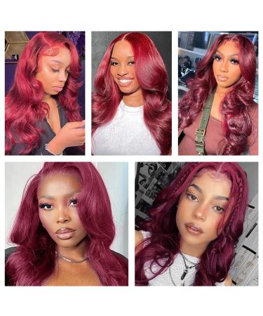 Burgundy Lace Front Human Hair Wig 24 Inch Body Wave | 99j Red Wine for Black Women 150% Density | Pre Plucked & Bleached Knots - Buy Online on GoSupps.com