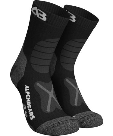 Alps Bears Merino Wool Hiking Socks - Professional Trekking Socks for Men Women & Kids - Warm & Durable - 2 & 3 Pair Options Available - Size 43-48 - Black - Buy Online on GoSupps.com