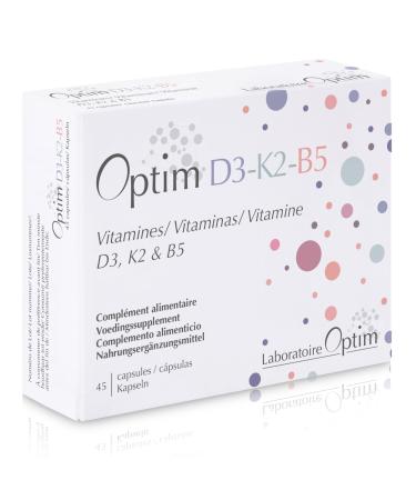 OPTIM D3 K2 B5 Vitamine D3 Vegan 1000 UI + K2 MK-7 + B5 Compl ment Alimentaire pour Femme 40+ / P rim nopause Ossature & Immunit Formule Synergique 45 G lules Qualit Belgique Vegan