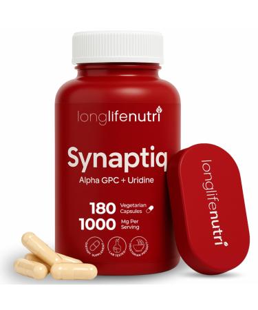 Synaptiq 1000mg (Alpha GPC + Uridine Monophosphate 600mg/400mg) - Nootropic Choline Supplement 180 Vegetarian Capsules 3-Month Supply For Focus & Productivity GMP Certified Made in USA 180 Count (Pack of 1)