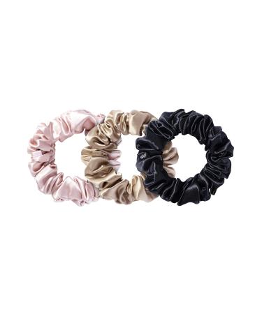 Slip Silk Large Scrunchies in Black  Pink  and Caramel - 100% Pure 22 Momme Mulberry Silk Scrunchies for Women - Hair-Friendly + Luxurious Elastic Scrunchies Set (3 Scrunchies) 3 Count (Pack of 1) Black  Pink  Caramel