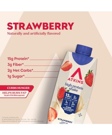 Atkins Strawberry Flavored Protein Shake, High Protein, Low Glycemic, Low Sugar and Low Carb, Keto Friendly, Gluten Free, 12 Count Strawberry 11 Fl Oz (Pack of 12) - Buy Online on GoSupps.com