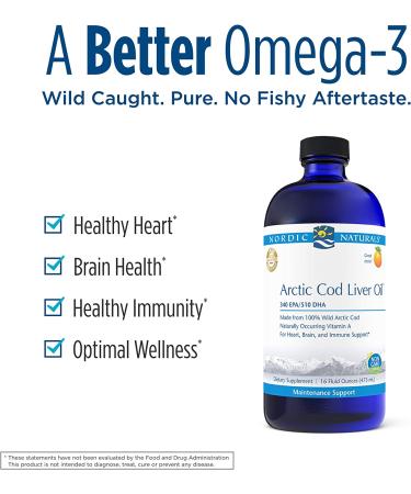 Nordic Naturals Arctic Cod Liver Oil - Orange Flavor 16 fl oz | Premium Omega-3 Supplement - Buy Online on GoSupps.com