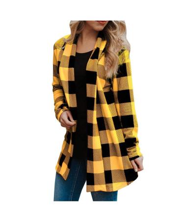Long Shirt Outerwear Top Thin Warm Knitted Coat Women's Blouse V-Neck Shirt Tunic Long Women's Tunic Women's Shirt Casual Checked Shirt Women's Winter Chunky Knit Jacket C-yellow L