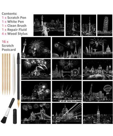 Magic Scratch Art Paper Mini Envelope Postcard Set - 16 Sheets Scratch Cards & 8 Tools - Fun Rainbow Night View Scratchboard for Adults and Kids - Travel Around The World Theme - Buy Online on GoSupps.com