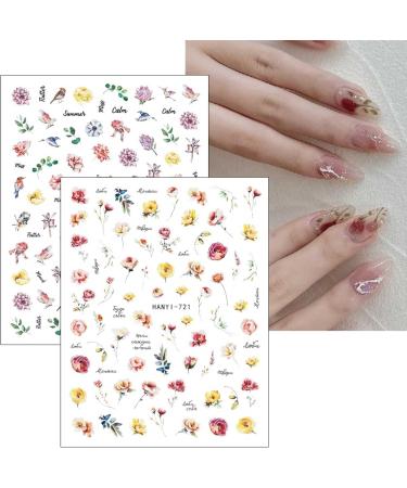JMEOWIO 9 Sheets Spring Flower Nail Art Stickers Decals Self-Adhesive Colorful Summer Floral Nail Supplies Nail Art Design Decoration Accessories - Buy Online on GoSupps.com