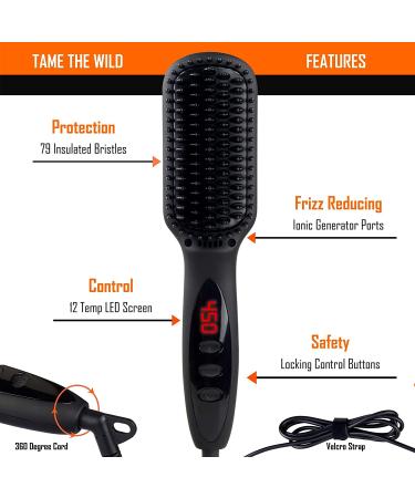 Tame The Wild Pro Beard Straightener for Men - Premium Heated Beard Brush - 12 Temp Settings - Anti-Scald Ionic - LED Display - Ideal for Beards Over 2 Inches - Buy Online on GoSupps.com