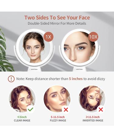 Lighted Makeup Vanity Mirror | Double-Sided 1x/10x Magnifying Mirror with Adjustable Brightness and Standing Height | 360 Rotation, Touch Sensor, AC Adapter - 3 Colors - Buy Online on GoSupps.com