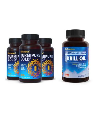 BioEmblem Antarctic Krill Oil Supplement Turmeric Curcumin with Clinically Studied TurmiPure - Joint Support Healthy Inflammation Turmeric Supplements