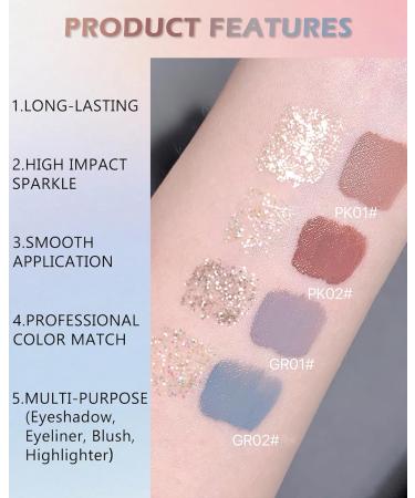 Liquid Glitter Matte Eyeshadow Set-2Pcs 2 in 1 High Pigmented Velvet Creme Eyeshadow & Glitter Eyeliner Long Lasting Waterproof Quick-Drying Korean Shimmer Matte Eye Shadow Makeup for Women-GR01+02 #GR01+02 - Buy Online on GoSupps.com