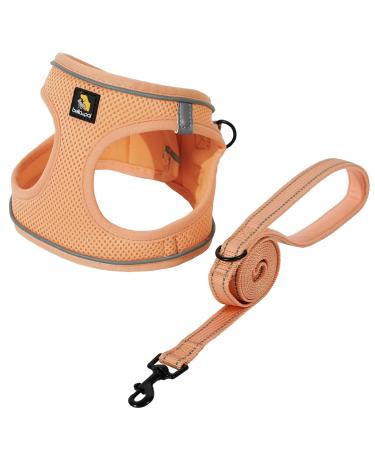 BELLA & PAL Hundegeschirr Kleine Hunde mit Leine Step-in Geschirr aus Air Mesh Anti Zug Reflektierend Atmungsaktiv Brustgeschirr Welpengeschirr f r Kleine Hunde Katzengeschirr Pfirsich S S (35-40cm Brustumfang) Pfirsich
