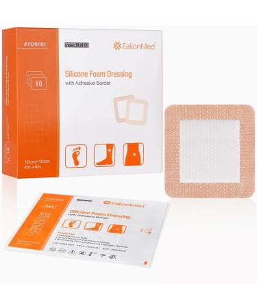 EalionMed Silicone Foam Dressing 4''x4'' 10 Pack - Painless Removal, High Absorbency Wound Bandage for Bed Sores, Leg Ulcers, Diabetic Ulcers - 10 Count - Buy Online on GoSupps.com