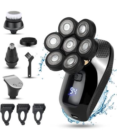 7D Electric Razor for Men 5 in 1 Head Shavers for Bald Men Electric Rotary Shaver Waterproof Grooming Kit Cordless Bald Head Shaver LED Display