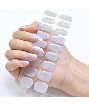16PCS Semi Cured Gel Nails Gel Nail Stickers - Semi Cured Gel Nails Strips - Semi Cured Gel Nail Wraps - Glossy & Long Lasting Gel Nail Stickers Need UV Light (White Flash Style)