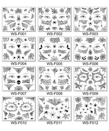 Halloween Spider Web Temporary Tattoos Kit - Waterproof Body and Face Stickers (12 Sheets) - Adults & Kids Costume Makeup - Buy Online on GoSupps.com