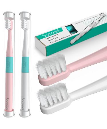 Samseel (2-Pack, White and Pink) Sonic Electric Toothbrush Lasting for 90 Days Travel Essential Waterproof Portable Mini Design for Daily Oral Care Business Travelling and Holiday Use White & Pink - Buy Online on GoSupps.com
