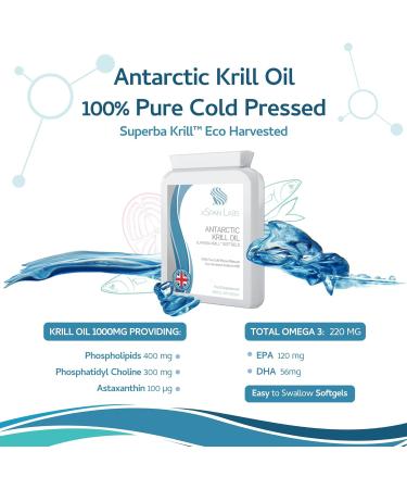 Antarctic Krill Oil 500mg Capsules - Pure Cold Pressed Superba Krill, Omega 3 EPA & DHA, Reflux Free, Phospholipids, Choline, Astaxanthin - 60 Count - Buy Online on GoSupps.com