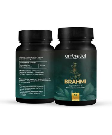 Bacopa Monnieri Brahmi Capsules - 500mg 120 Tablets | | Bacopa Extract | Non - GMO | Gluten & Allergen Free | Brain Supplement | 100% Natural Ingredients | By Ambrosial 60 count (Pack of 2) - Buy Online on GoSupps.com