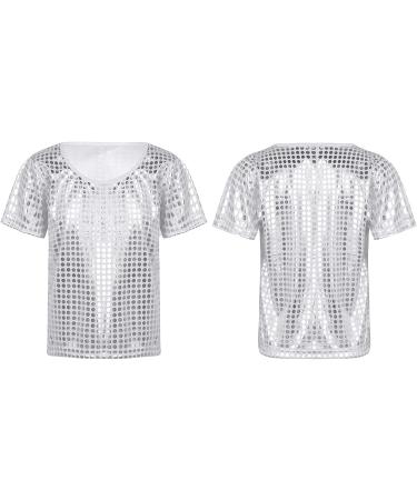 KKmeter Kids Shiny Hip Hop Dance T-Shirt | Short Sleeves Loose Top for Boys & Girls | Silver | Ages 2-6 - Buy Online on GoSupps.com