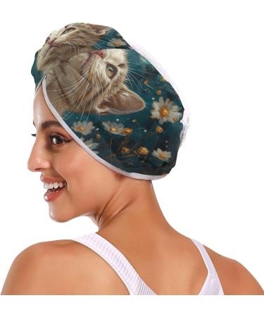 Cat Daisy Starry Sky Hair Towel 2 Pack - Super Absorbent Quick Dry Hair Turbans for Women & Girls - Buy Online on GoSupps.com