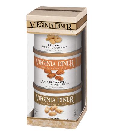 Virginia Diner - Salted Triplet Treasure Gift Set (Salted Virginia Peanuts, Butter Toasted Peanuts, & Salted Jumbo Cashews), Three 10 Ounce Tins Salted Triplet Treasure 1 Count (Pack of 1) - Buy Online on GoSupps.com