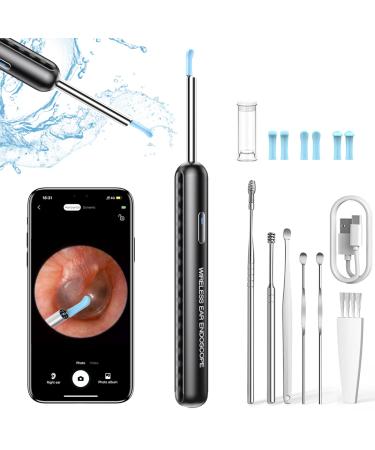 Otoscope 1080P Visual Ear Otoscope Wireless Ear Wax Removal Otoscope WiFi Ear Cleaner Camera with 6 LED Lights for Adults Kids & Pets(Black)
