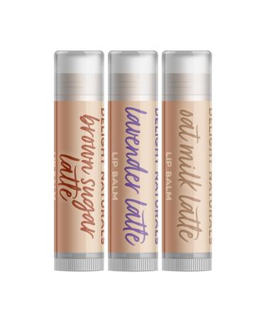 Delight Naturals Latte Trio Lip Balm Gift Set - Brown Sugar Latte Lavender Latte Oat Milk Latte