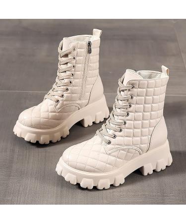 EKOUSN Women's Side Zipper Mid-Tube Platform Boots - White, Size 8.5 - Buy Online on GoSupps.com